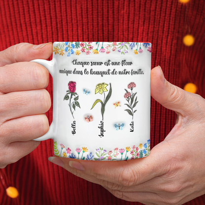 Chaque Sœur Est Une Fleur  - Mug Personnalisé 3D Gonflé Effet