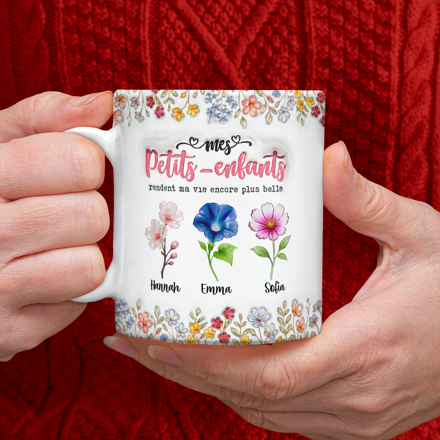 Mes Petits-enfants Rendent Ma Vie Encore Plus Belle Fleur - 3D Mug Personnalisé