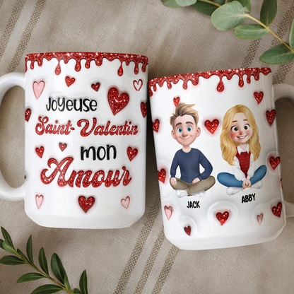 Joyeuse Saint-Valentin Mon Amour - Mug Personnalisé 3D Gonflé Effet