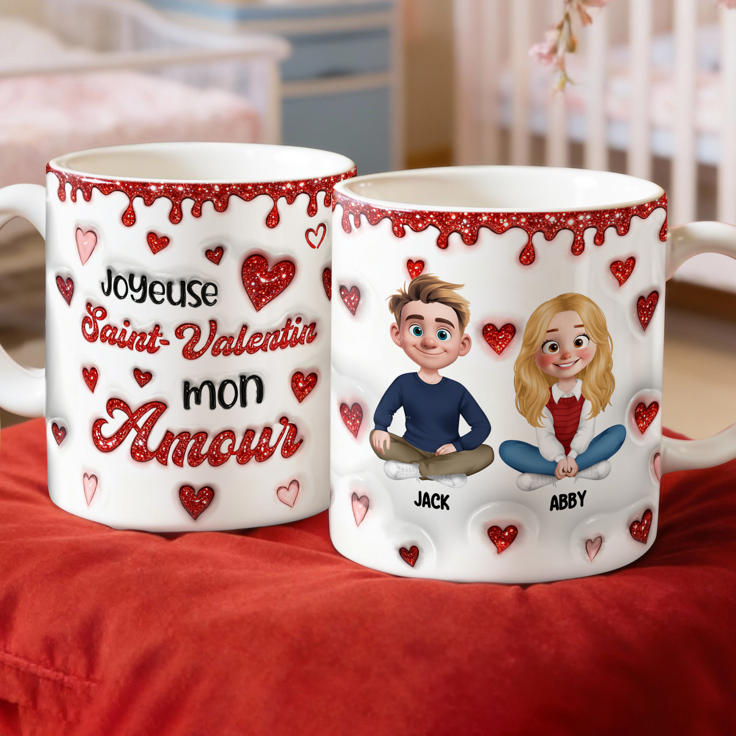 Joyeuse Saint-Valentin Mon Amour - Mug Personnalisé 3D Gonflé Effet