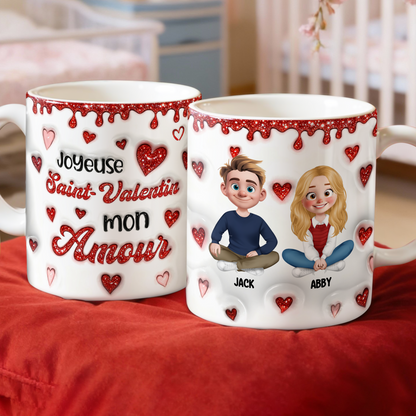 Joyeuse Saint-Valentin Mon Amour - Mug Personnalisé 3D Gonflé Effet