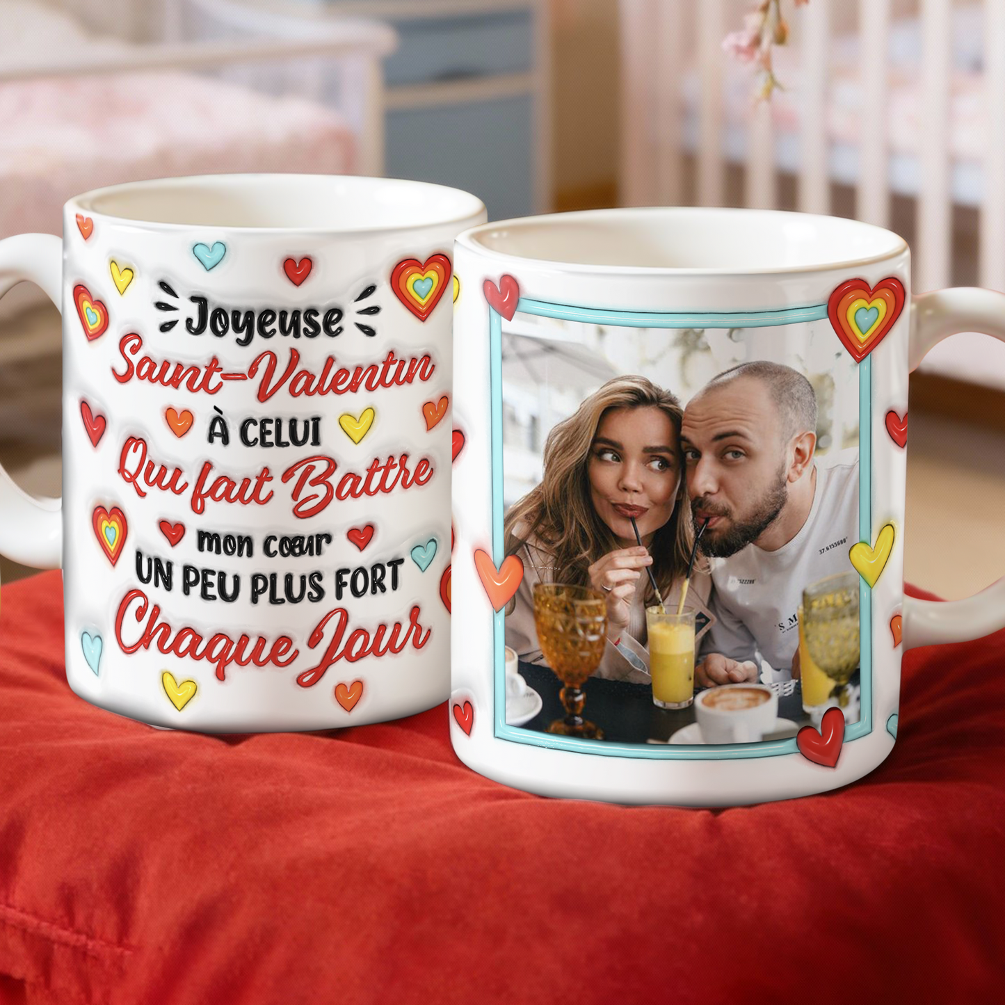 Joyeuse Saint-Valentin Photo - Mug Personnalisé 3D Gonflé Effet