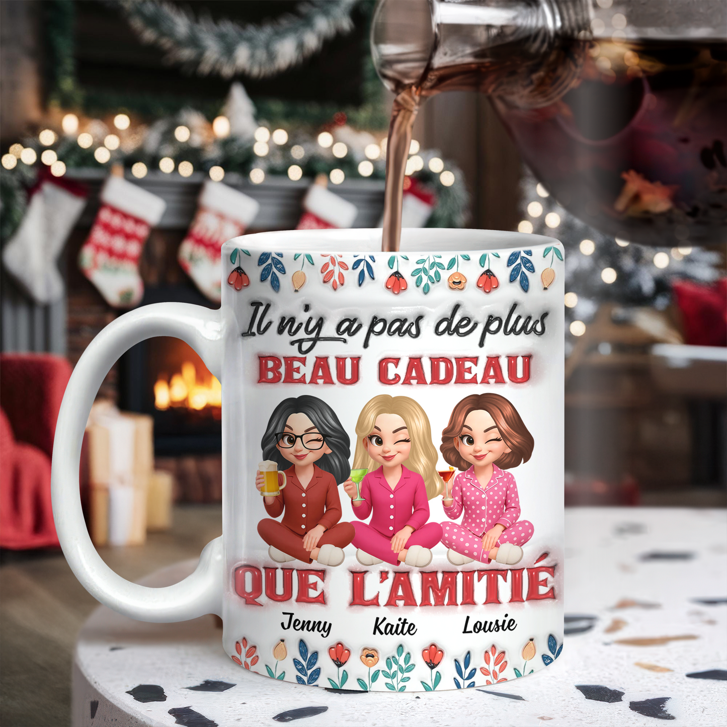 Il N'y A Pas De Plus Beau Cadeau Que L'amitié Fleur - Mug Personnalisé 3D Gonflé Effet