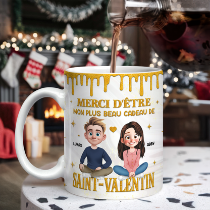 Merci D’être Mon Plus Beau Cadeau De Saint-Valentin - Mug Personnalisé 3D Gonflé Effet