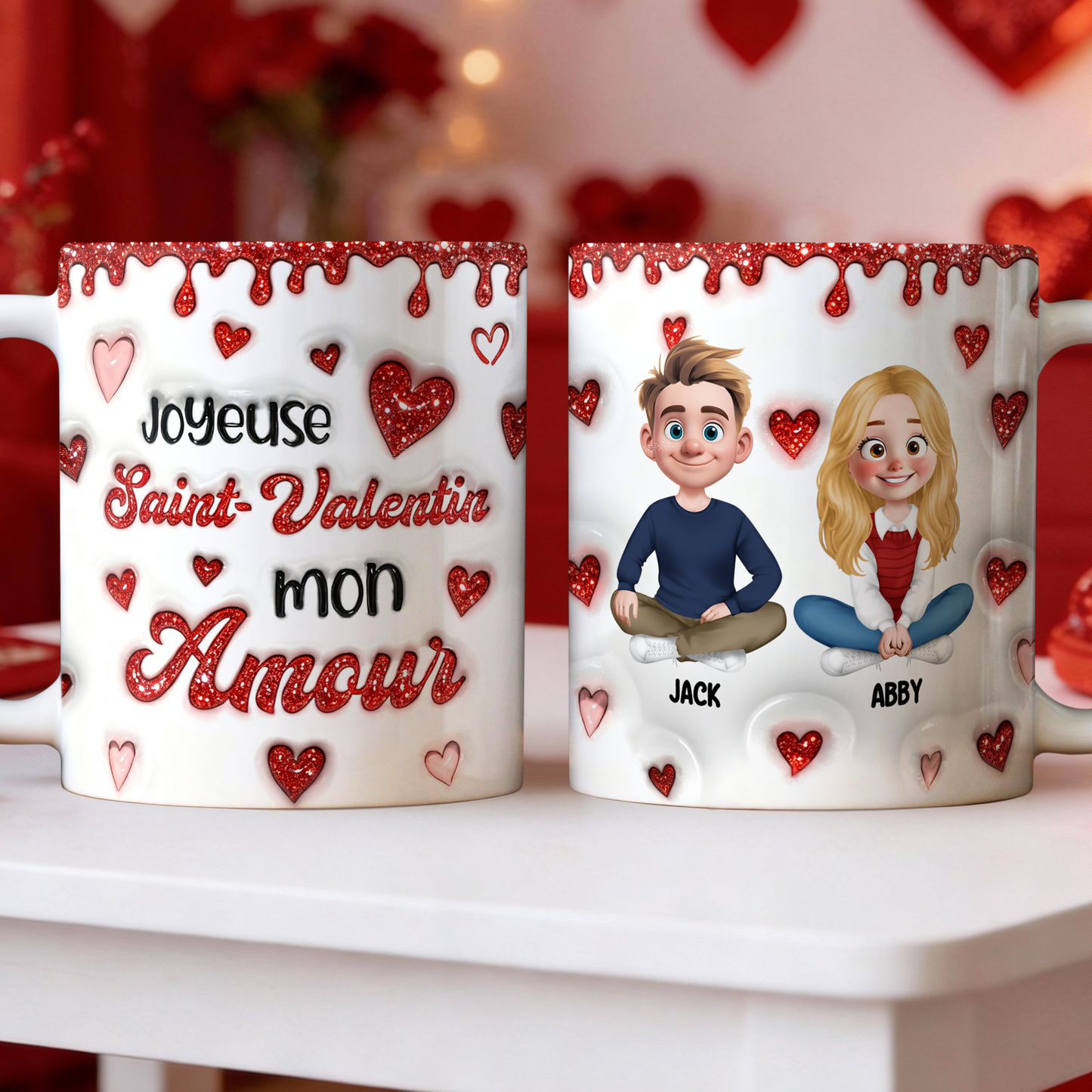 Joyeuse Saint-Valentin Mon Amour - Mug Personnalisé 3D Gonflé Effet