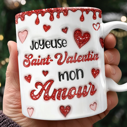 Joyeuse Saint-Valentin Mon Amour - Mug Personnalisé 3D Gonflé Effet