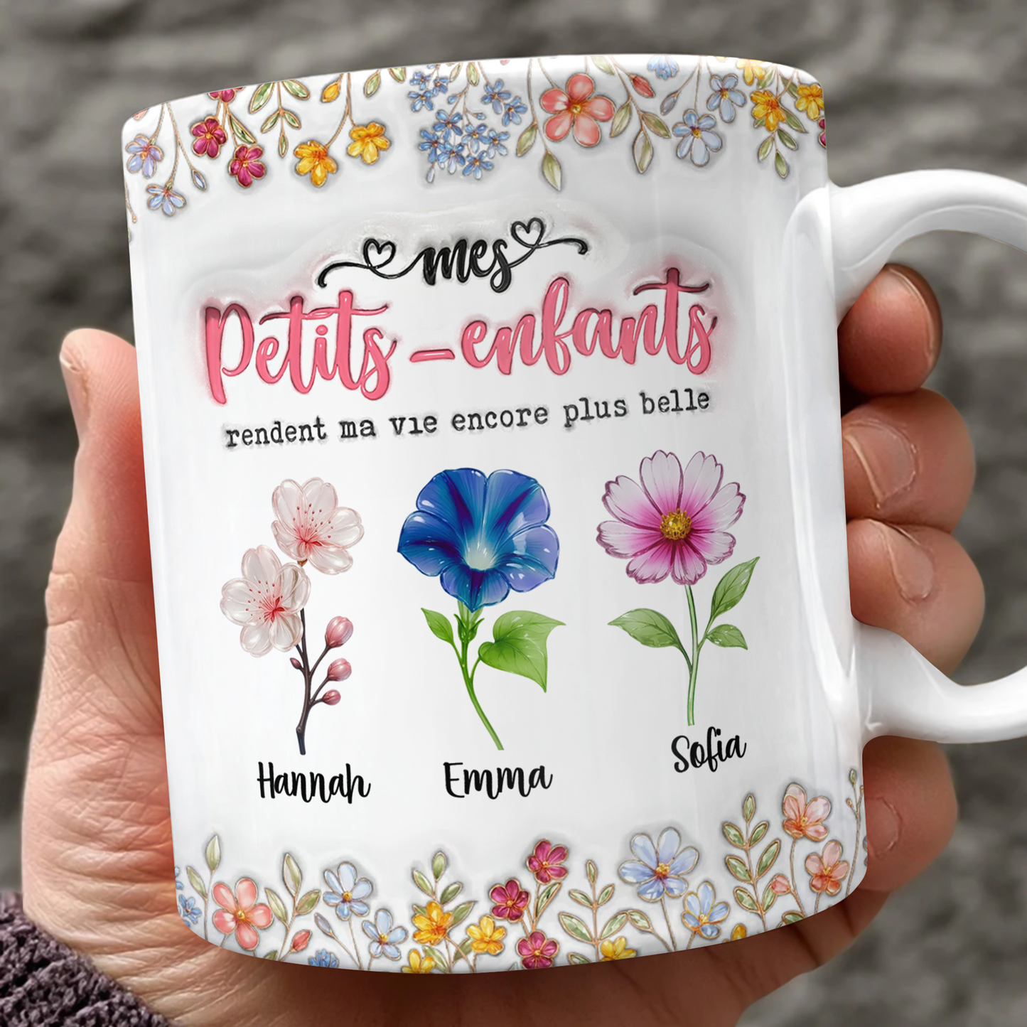 Mes Petits-enfants Rendent Ma Vie Encore Plus Belle Fleur - 3D Mug Personnalisé