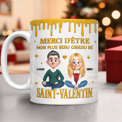 Merci D’être Mon Plus Beau Cadeau De Saint-Valentin - Mug Personnalisé 3D Gonflé Effet