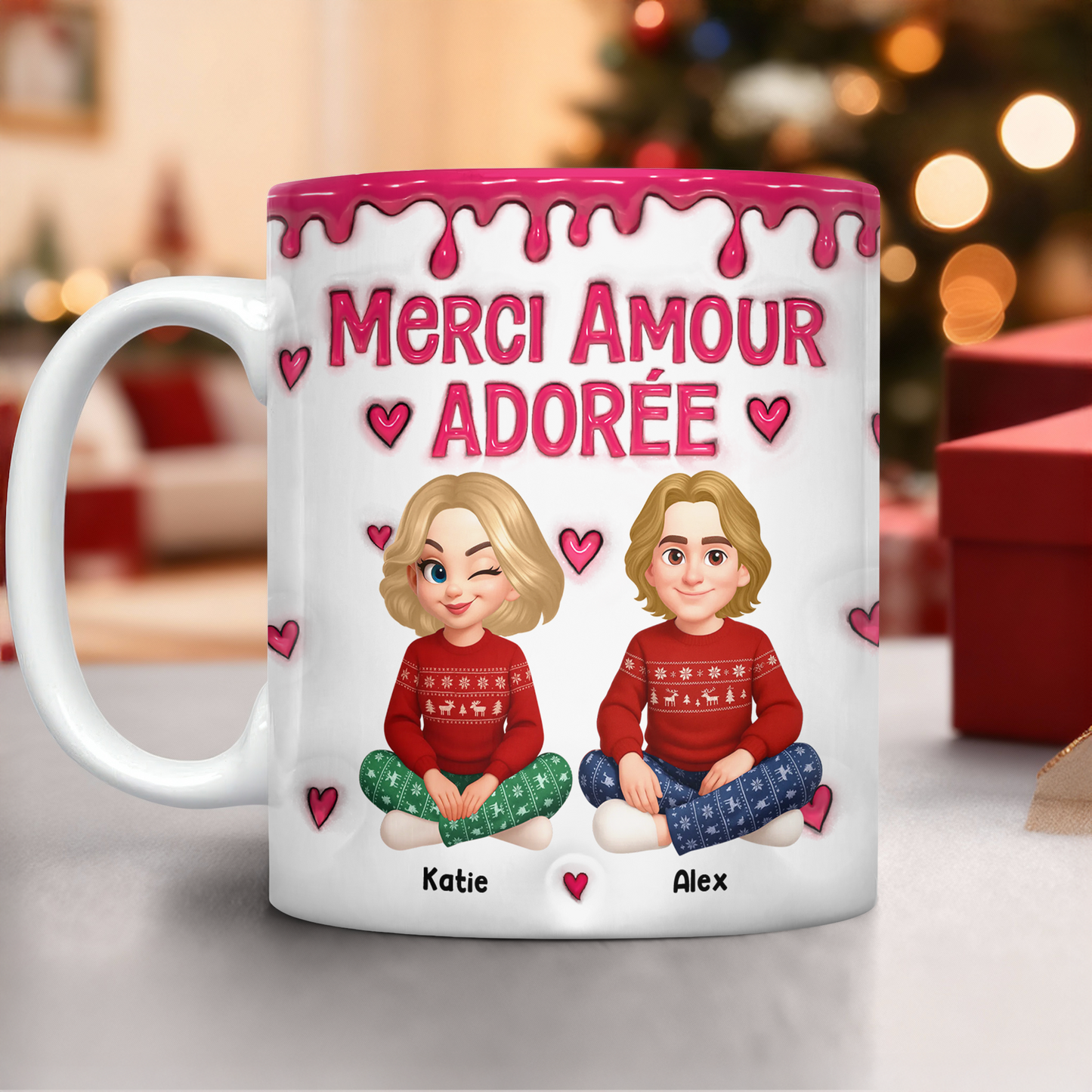 Merci Amour Adorée Je t’aime - Mug Personnalisé 3D Gonflé Effet