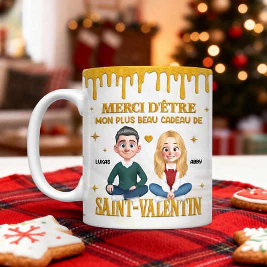 Merci D’être Mon Plus Beau Cadeau De Saint-Valentin - Mug Personnalisé 3D Gonflé Effet