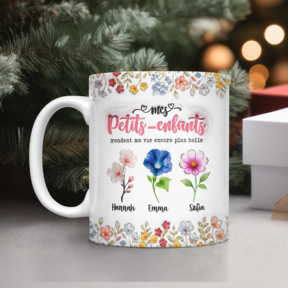 Mes Petits-enfants Rendent Ma Vie Encore Plus Belle Fleur - 3D Mug Personnalisé