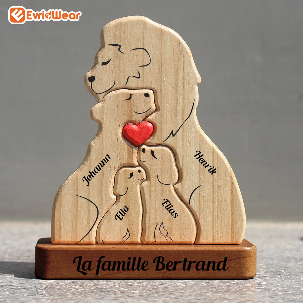 Famille De Lion Personnalisée En Bois - Puzzle De Famille En Bois - Sculptures En Bois Pour Animaux De Compagnie