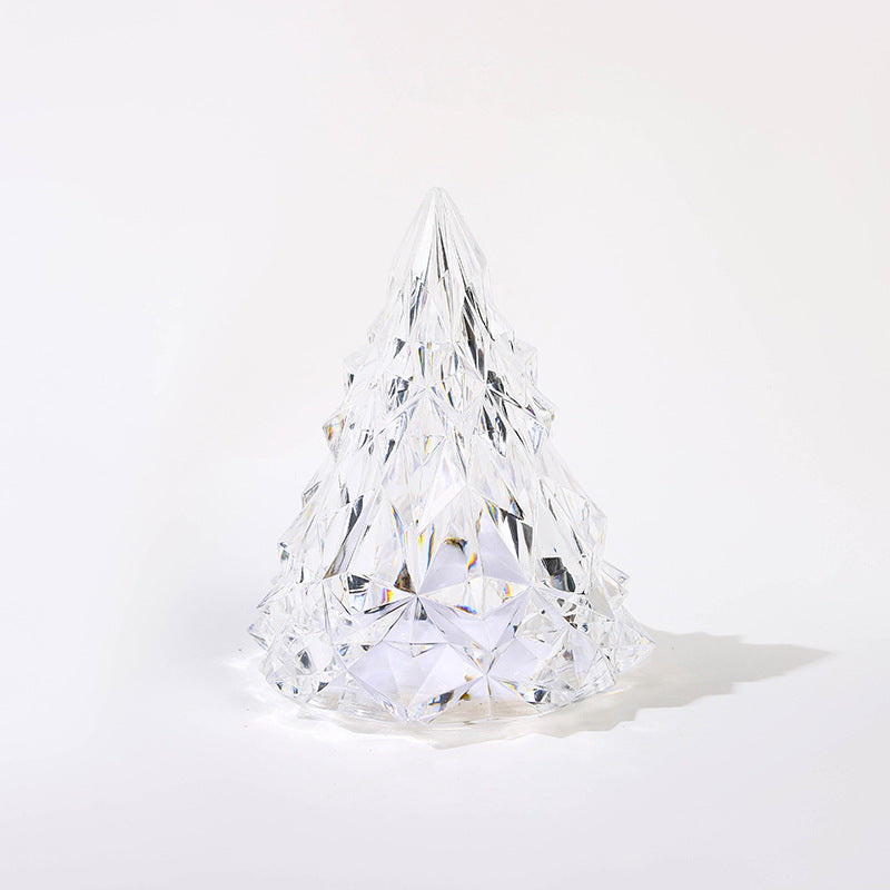 Veilleuse en acrylique en forme d'arbre de Noël – Cadeau pour Fête de Noël, lampe de table de style romantique en cristal, mini décoration de 8,1 cm pour chambre, salon ou salle à manger