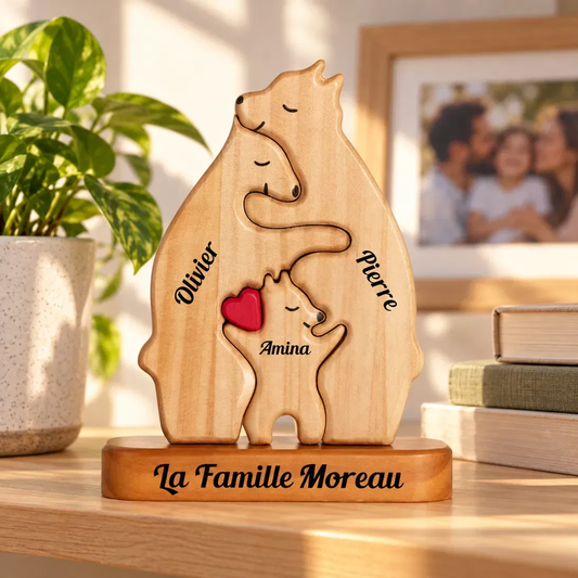 Puzzle Personnalisé De Famille D'ours En Bois - Avec Support - Sculptures Sur Mesure En Bois D’animaux De Compagnie