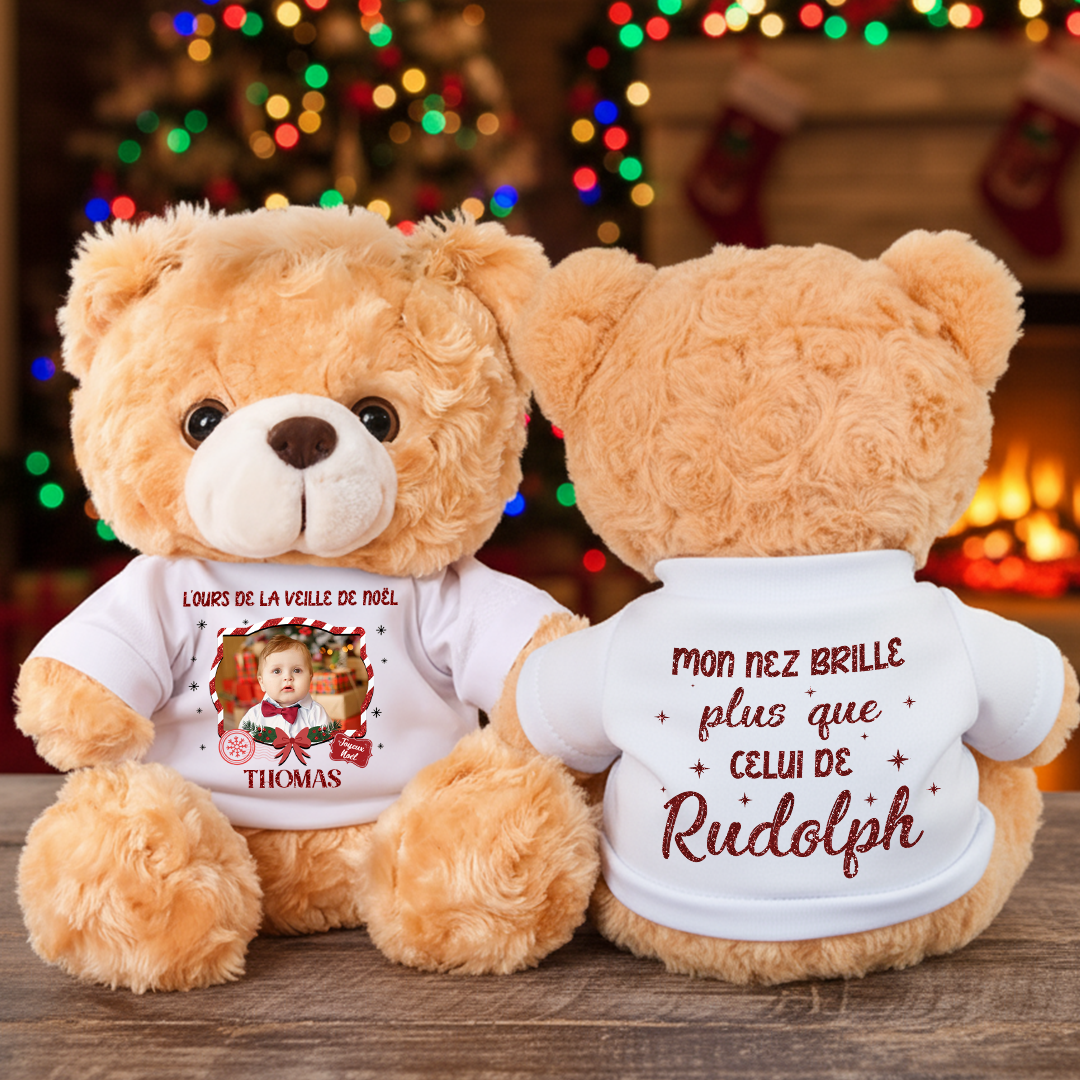 L’Ours De La Veille De Noël - Ours En Peluche en T-shirt Personnalisé avec Photo