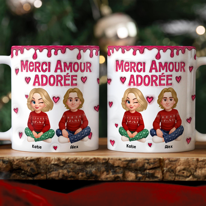 Merci Amour Adorée Je t’aime - Mug Personnalisé 3D Gonflé Effet