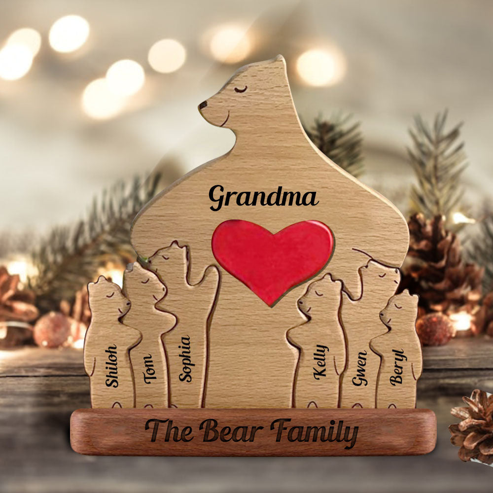 Ours en Bois Amour Papa Maman Mamie - Puzzle Famille d'Ours en Bois - Sculptures d'Animaux en Bois