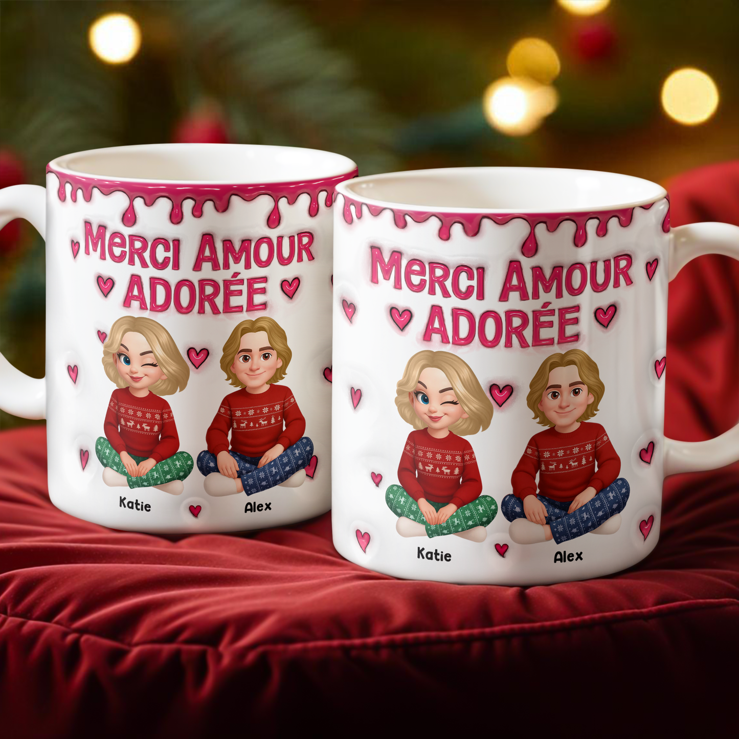 Merci Amour Adorée Je t’aime - Mug Personnalisé 3D Gonflé Effet