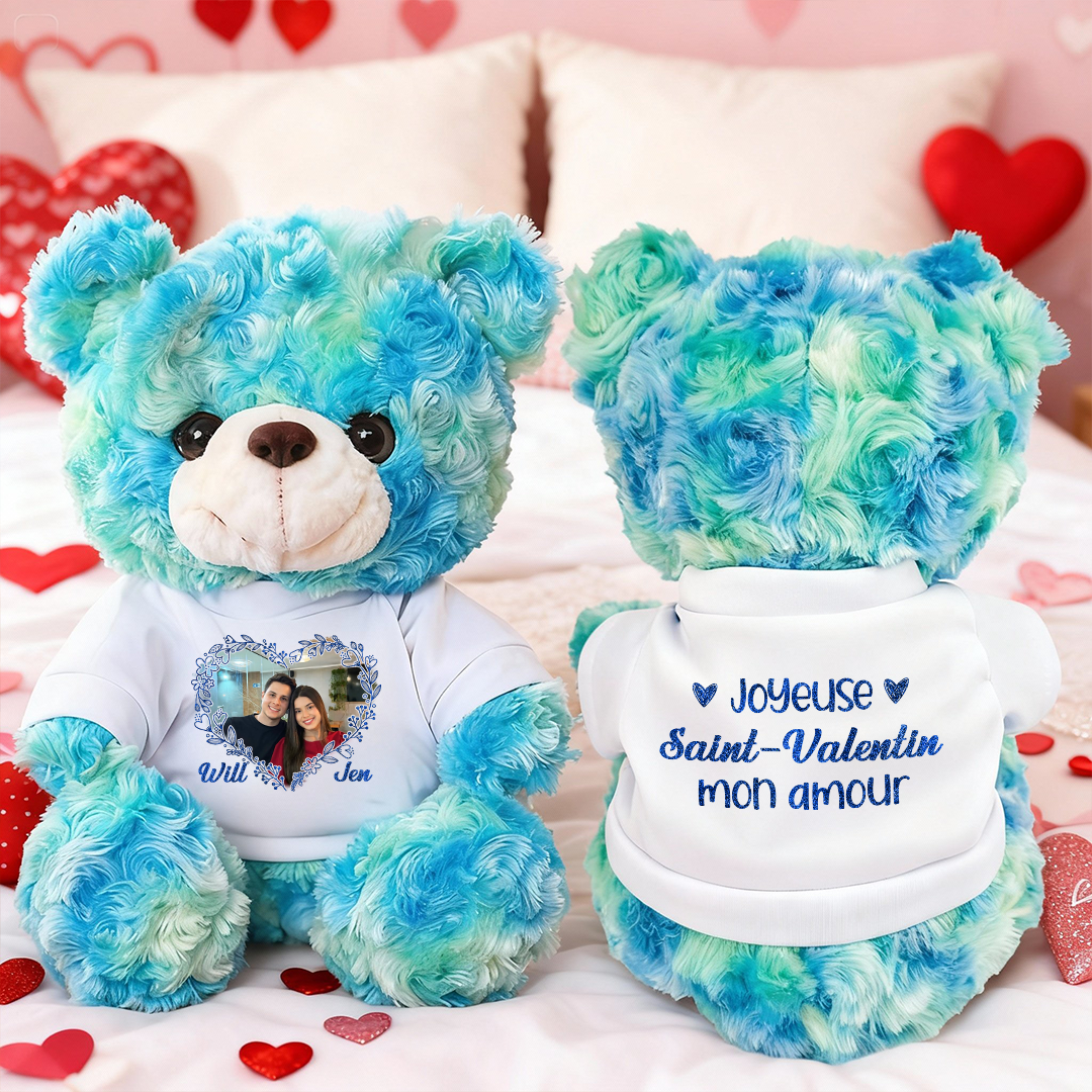 Joyeuse Saint-Valentin - Ours En Peluche en T-shirt Personnalisé avec Photo