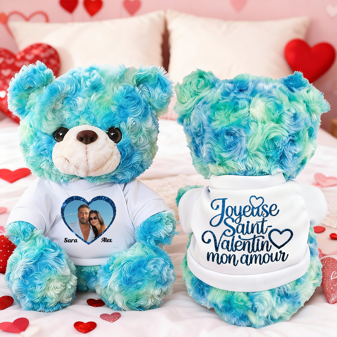 Joyeuse Saint-Valentin Scintiller - Ours En Peluche en T-shirt Personnalisé avec Photo