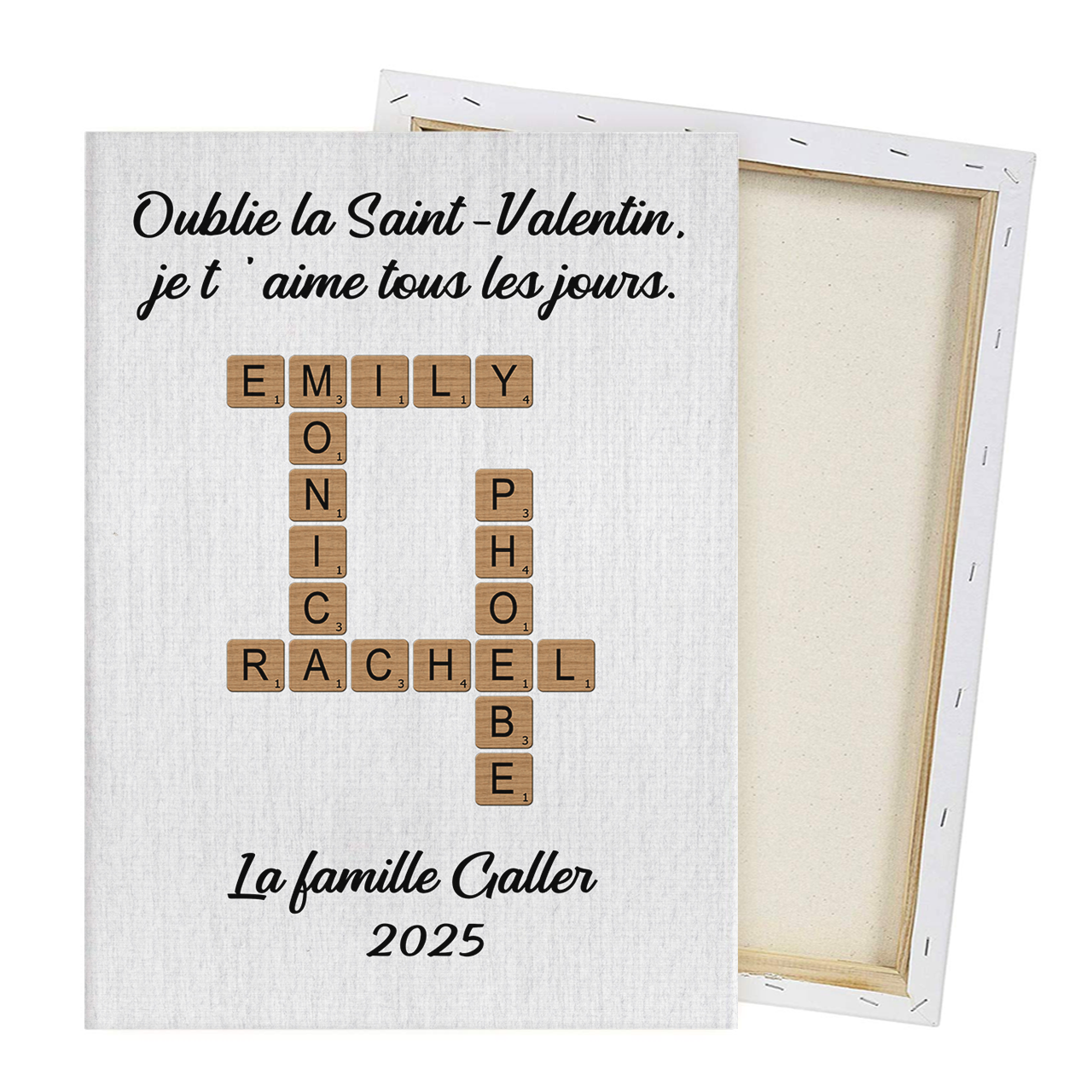 Oublie La Saint-Valentin, je t'aime tous les jours - Affiche de mots croisés - Impression sur toile personnalisée - Cadeau familial