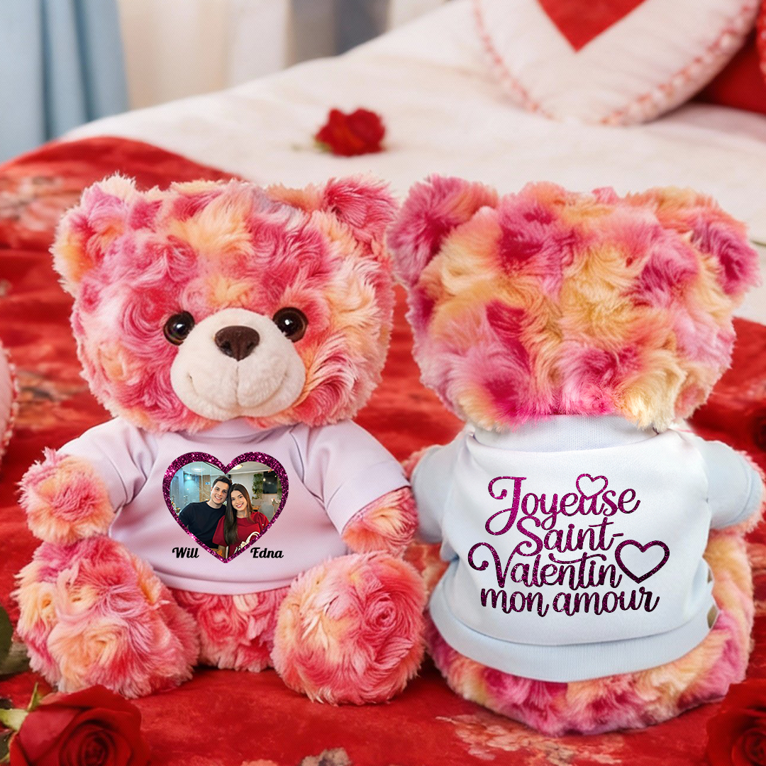Joyeuse Saint-Valentin Scintiller - Ours En Peluche en T-shirt Personnalisé avec Photo