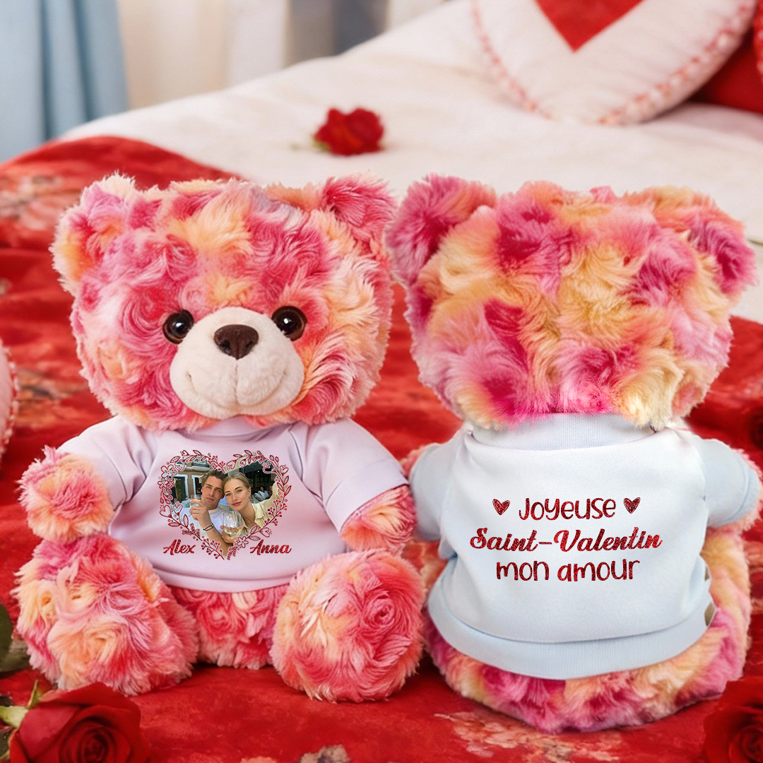 Joyeuse Saint-Valentin - Ours En Peluche en T-shirt Personnalisé avec Photo