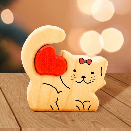 Mini Forme Chien Et Chat - Puzzle De Famille En Bois - Sculptures En Bois Pour Animaux De Compagnie