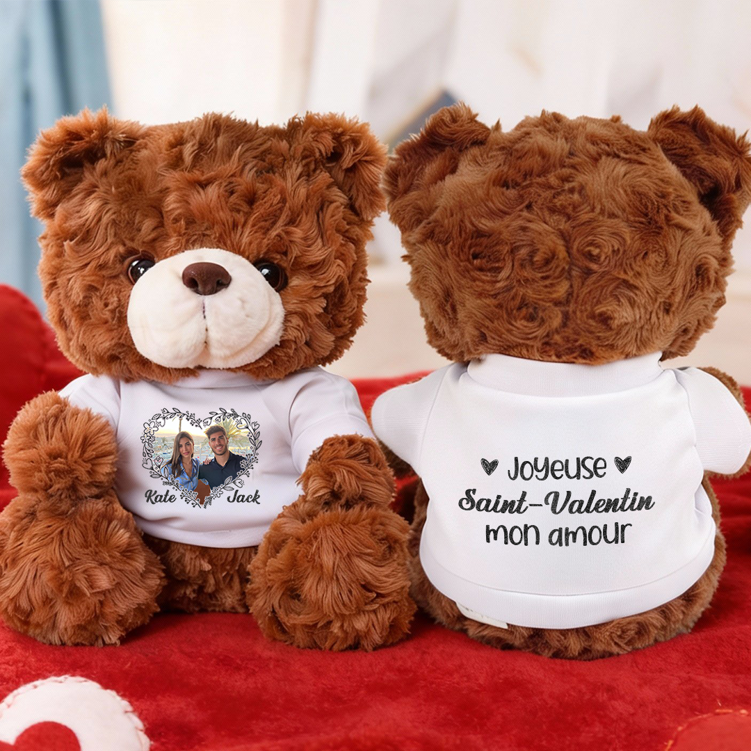 Joyeuse Saint-Valentin - Ours En Peluche en T-shirt Personnalisé avec Photo