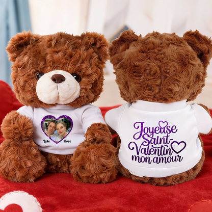 Joyeuse Saint-Valentin Scintiller - Ours En Peluche en T-shirt Personnalisé avec Photo