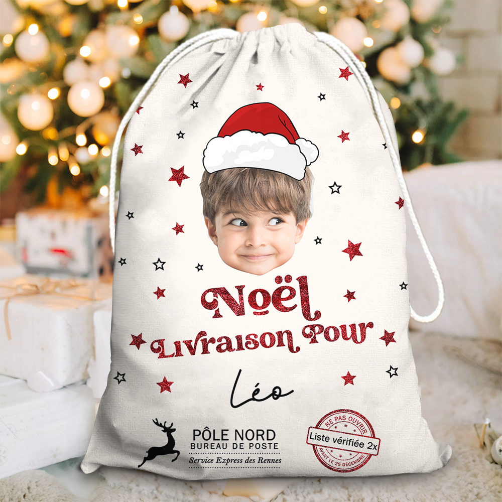 Sac de Père Noël Personnalisé - Hotte de Noël Livraison Spéciale - Sac Cadeau De Noël