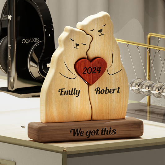 Famille d'Ours en Bois - Puzzle De Famille en Bois - Sculptures d'Animaux en Bois