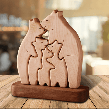 Ours Familial en Bois Non Personnalisé – Sculptures d’Animaux Familiaux en Bois