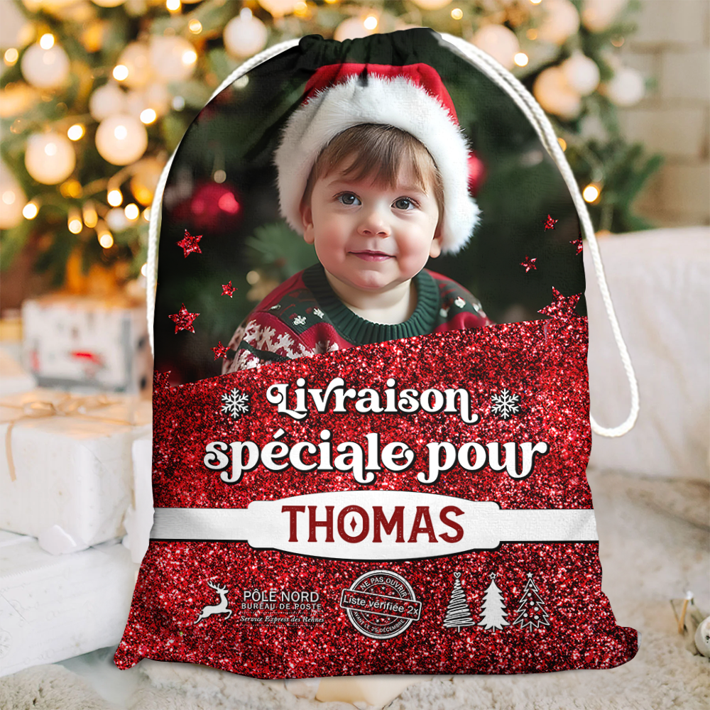 Hottes du Père Noël Personnalisées - Sac Cadeau de Noël Personnalisé avec Nom - Hotte Livraison du Père Noël