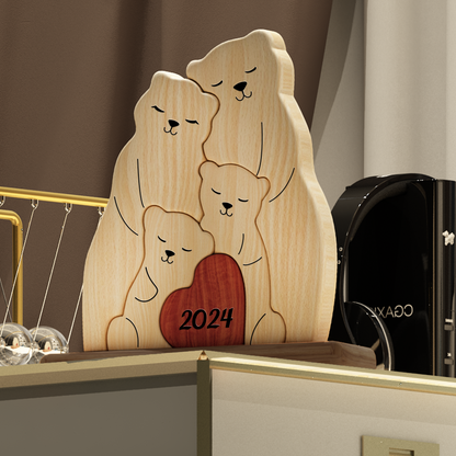 Famille d'Ours en Bois - Puzzle De Famille en Bois - Sculptures d'Animaux en Bois