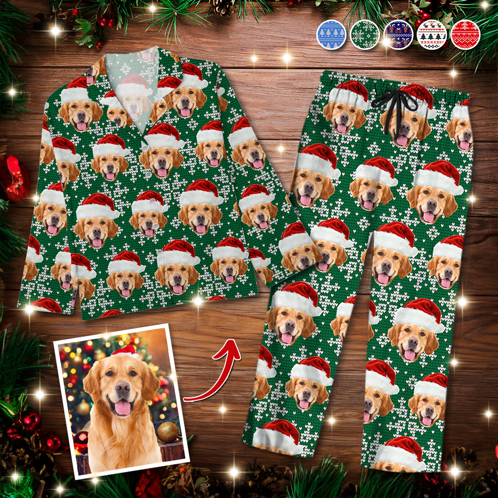 Pyjamas Personnalisés avec Photo de Chat pour Noël - Set Pyjamas Personnalisés avec Visage Humain - Chien & Chat