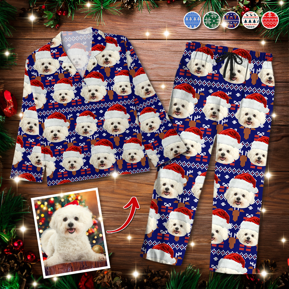 Pyjamas Personnalisés avec Photo de Chat pour Noël - Set Pyjamas Personnalisés avec Visage Humain - Chien & Chat