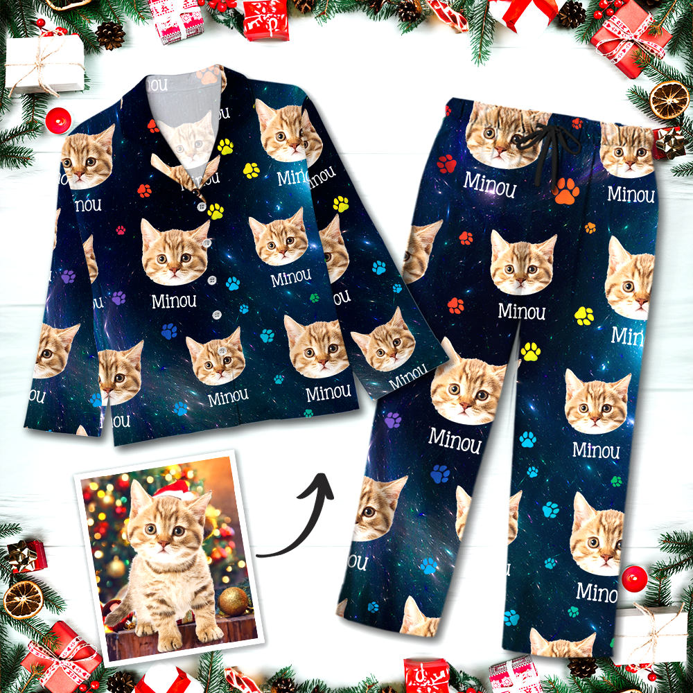 Set Pyjama Galaxie - Pyjama Personnalisé avec Photo Pattes de Chien - Pyjama de Noël