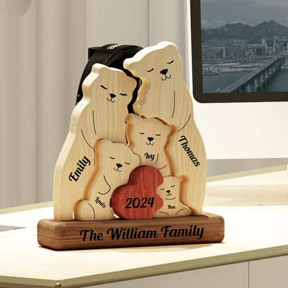 Famille d'Ours en Bois - Puzzle De Famille en Bois - Sculptures d'Animaux en Bois