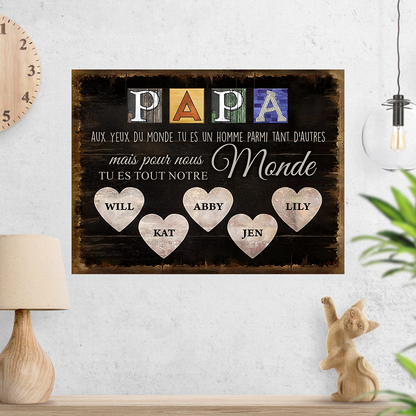 Papa, Tu Es Tout Notre Monde - Impression Sur Toile Personnalisée - Cadeau Familial