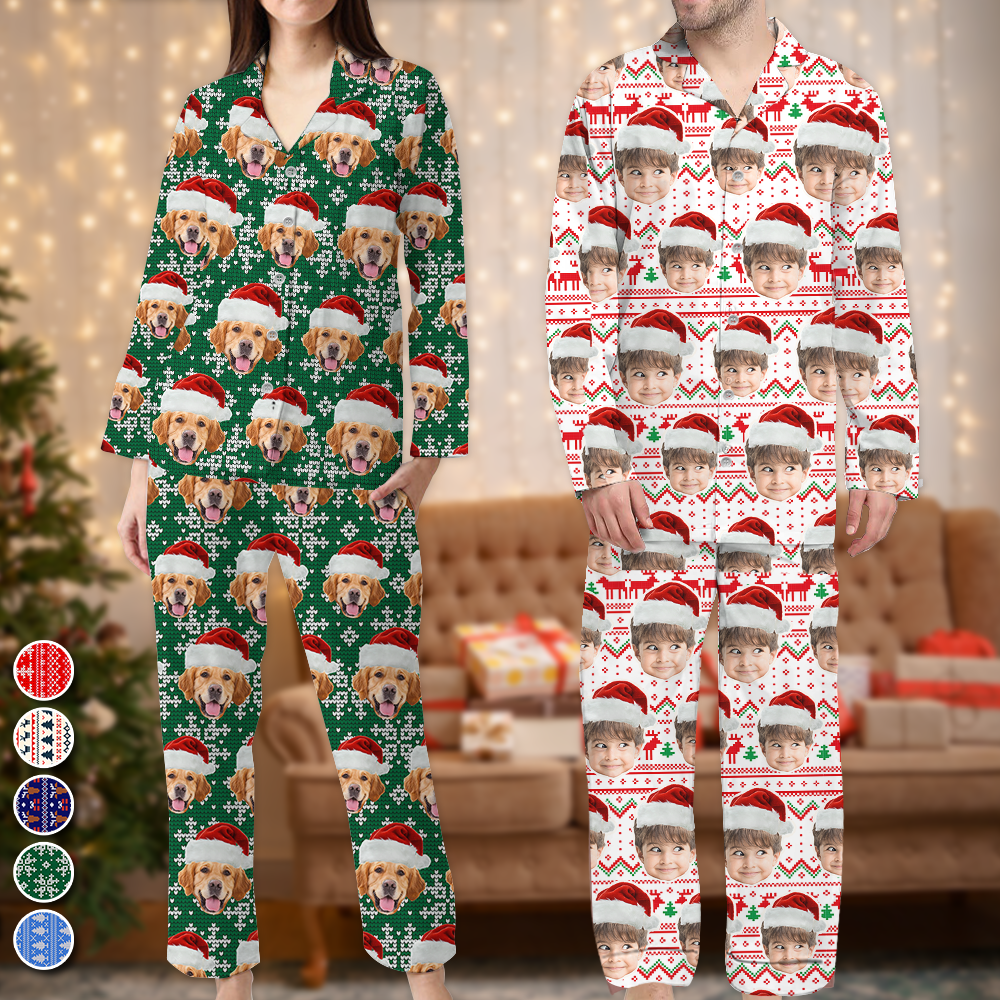 Pyjamas Personnalisés avec Photo de Chat pour Noël - Set Pyjamas Personnalisés avec Visage Humain - Chien & Chat