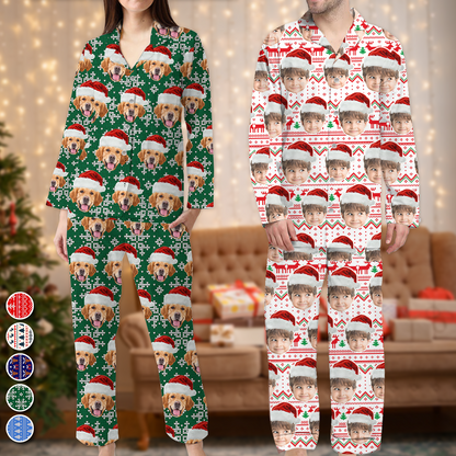 Pyjamas Personnalisés avec Photo de Chat pour Noël - Set Pyjamas Personnalisés avec Visage Humain - Chien & Chat