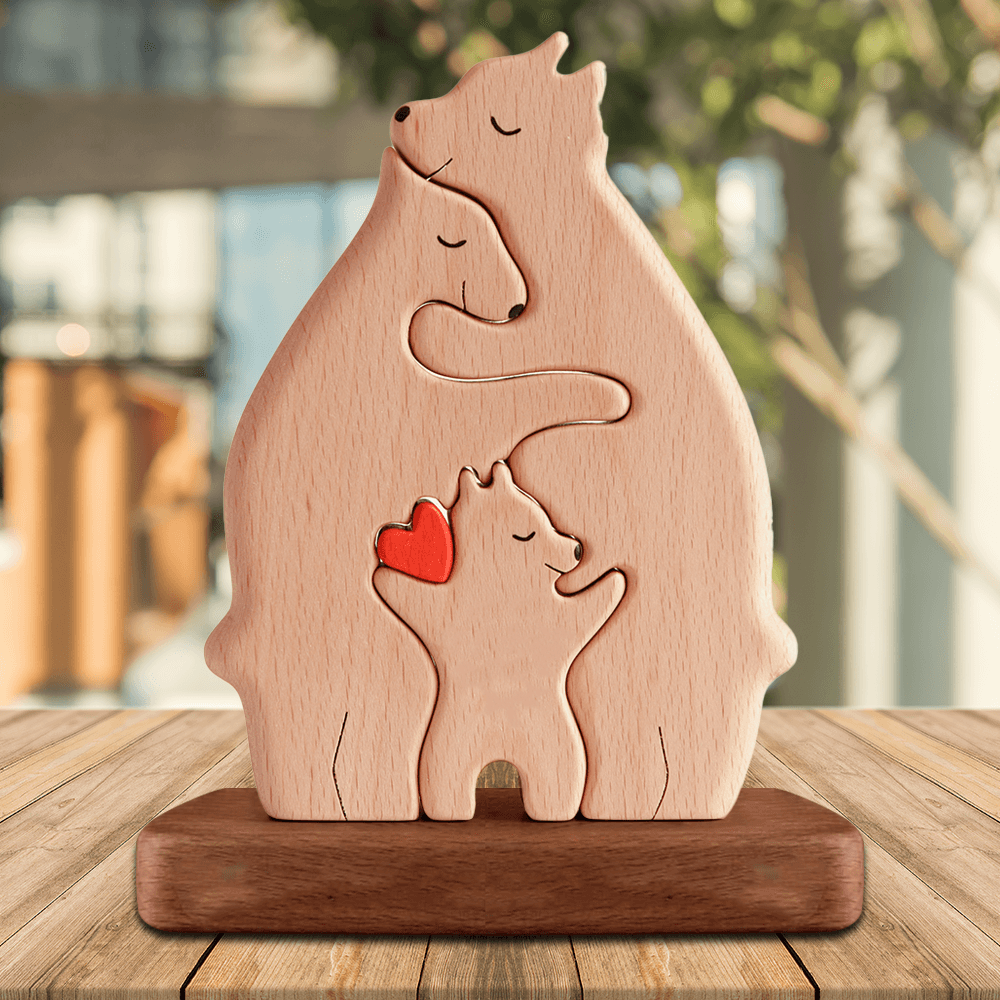 Ours Familial en Bois Non Personnalisé – Sculptures d’Animaux Familiaux en Bois