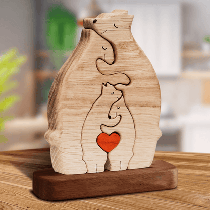 Ours Familial en Bois Non Personnalisé – Sculptures d’Animaux Familiaux en Bois