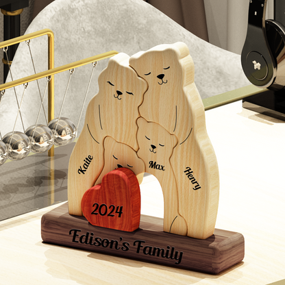 Famille d'Ours en Bois - Puzzle De Famille en Bois - Sculptures d'Animaux en Bois