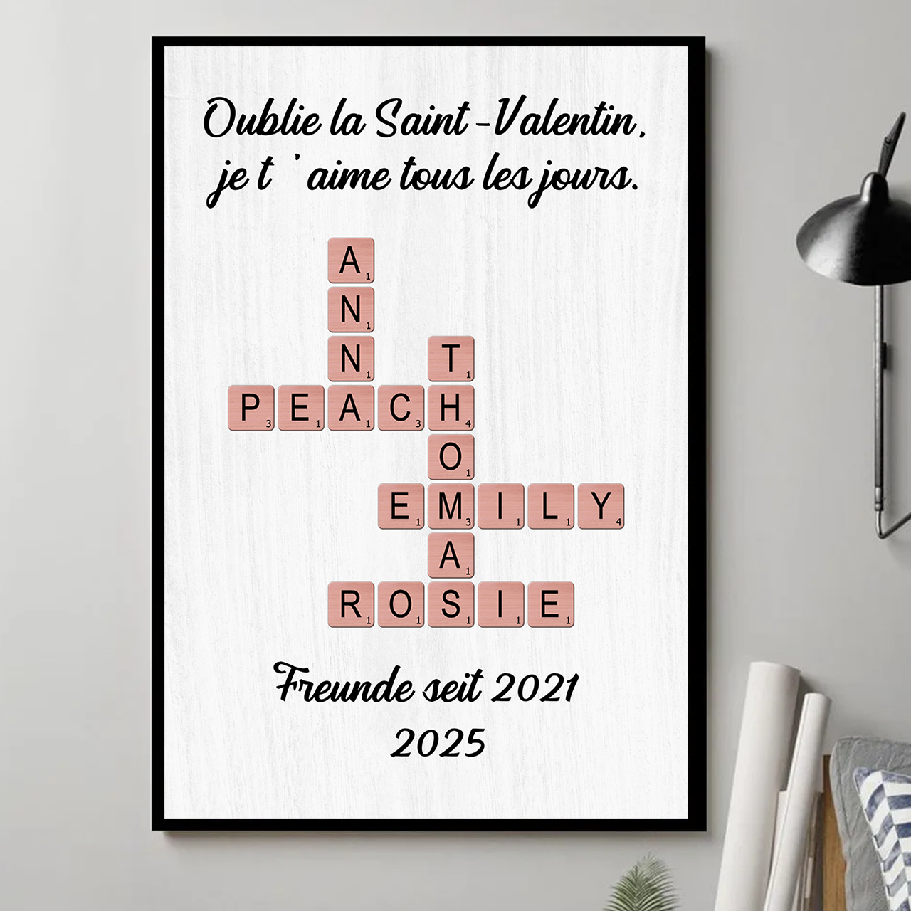 Oublie La Saint-Valentin, je t'aime tous les jours - Affiche de mots croisés - Impression sur toile personnalisée - Cadeau familial