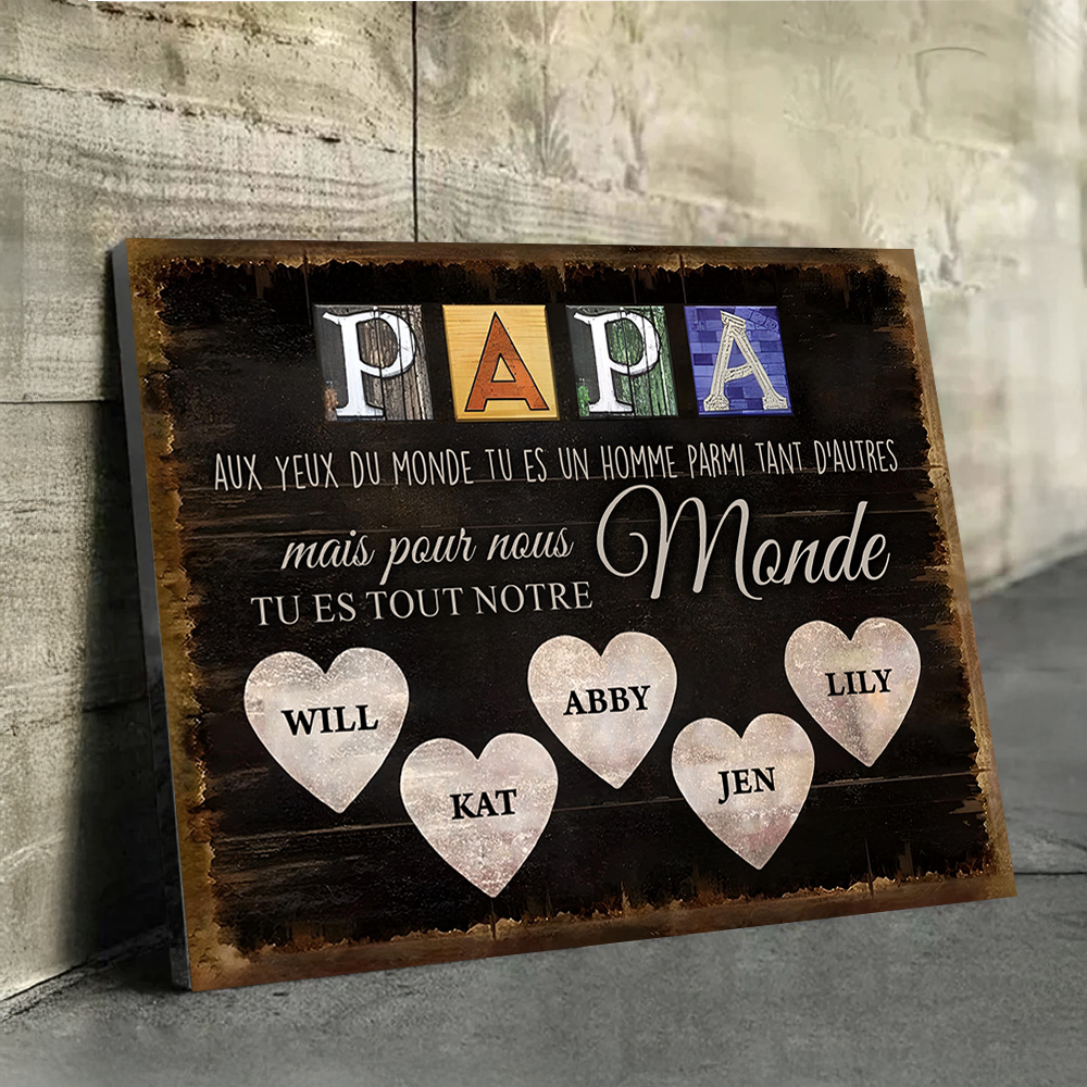 Papa, Tu Es Tout Notre Monde - Impression Sur Toile Personnalisée - Cadeau Familial