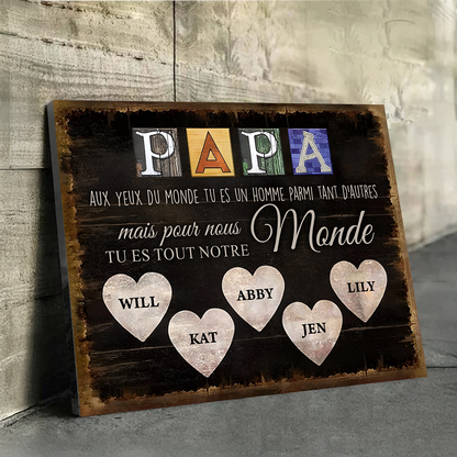 Papa, Tu Es Tout Notre Monde - Impression Sur Toile Personnalisée - Cadeau Familial