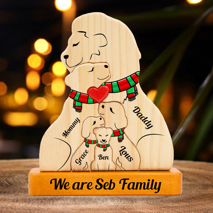 Puzzle Famille de Lions Personnalisé - Lion en Bois avec Écharpe de Noël - Cadeaux Souvenirs de Famille pour Noël