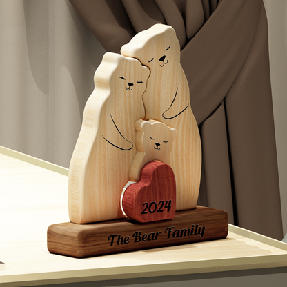 Famille d'Ours en Bois - Puzzle De Famille en Bois - Sculptures d'Animaux en Bois